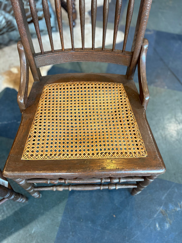 Antique Carved Wood Chairs with Cane Bottoms