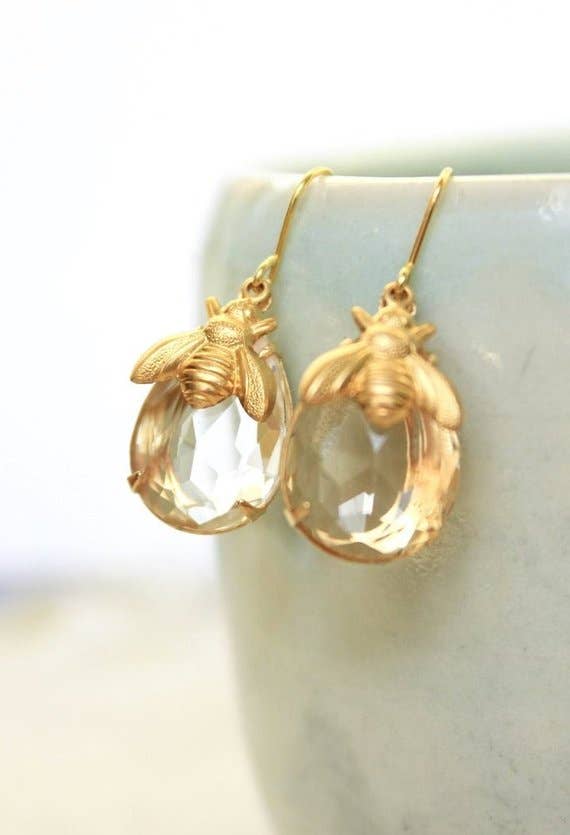 A Pocket of Posies - Honey Bee Earrings - glass drop earrings