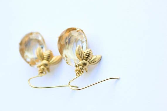 A Pocket of Posies - Honey Bee Earrings - glass drop earrings