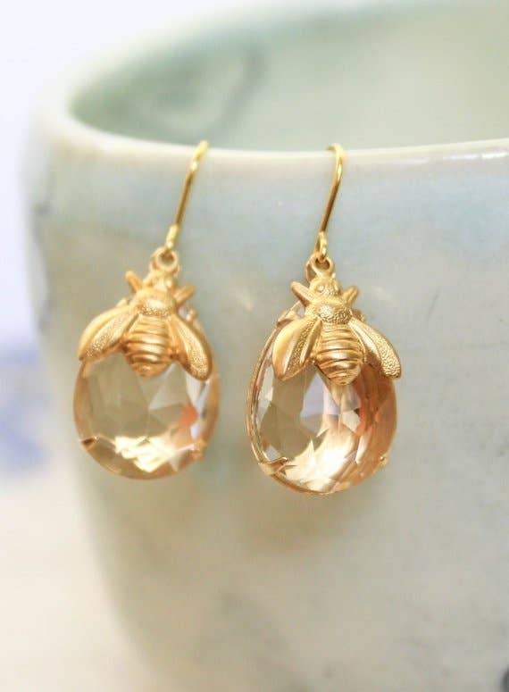 A Pocket of Posies - Honey Bee Earrings - glass drop earrings