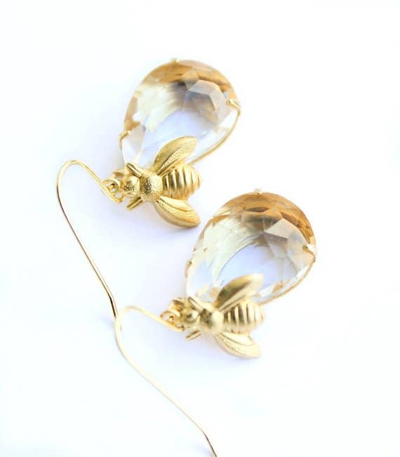 A Pocket of Posies - Honey Bee Earrings - glass drop earrings