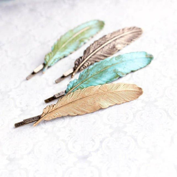 A Pocket of Posies - Feather Bobby Pin: Raw Gold Brass