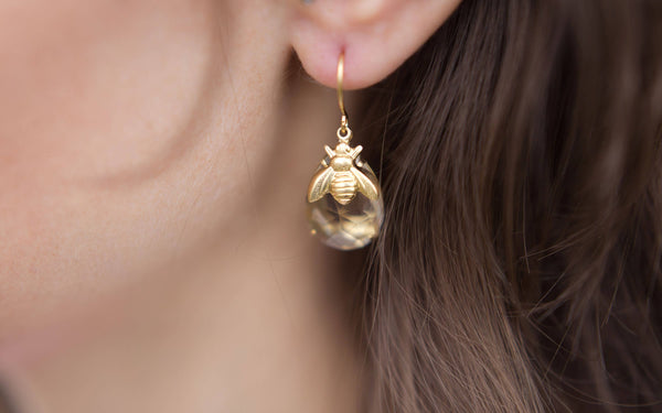 A Pocket of Posies - Honey Bee Earrings - glass drop earrings