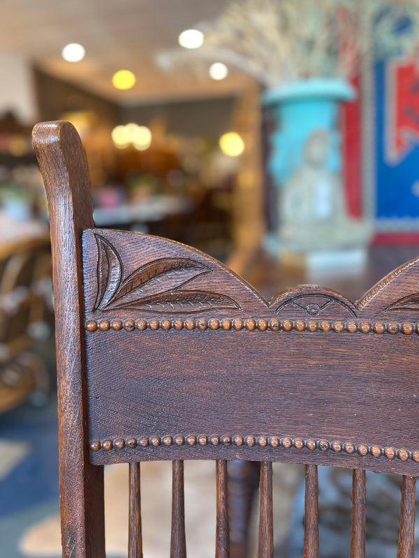 Antique Carved Wood Chairs with Cane Bottoms