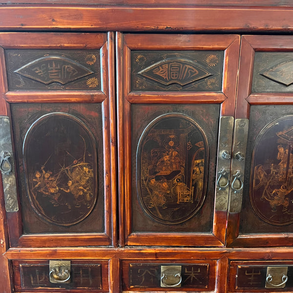 Rare Vintage Chinoiserie Style 8-Door Cabinet