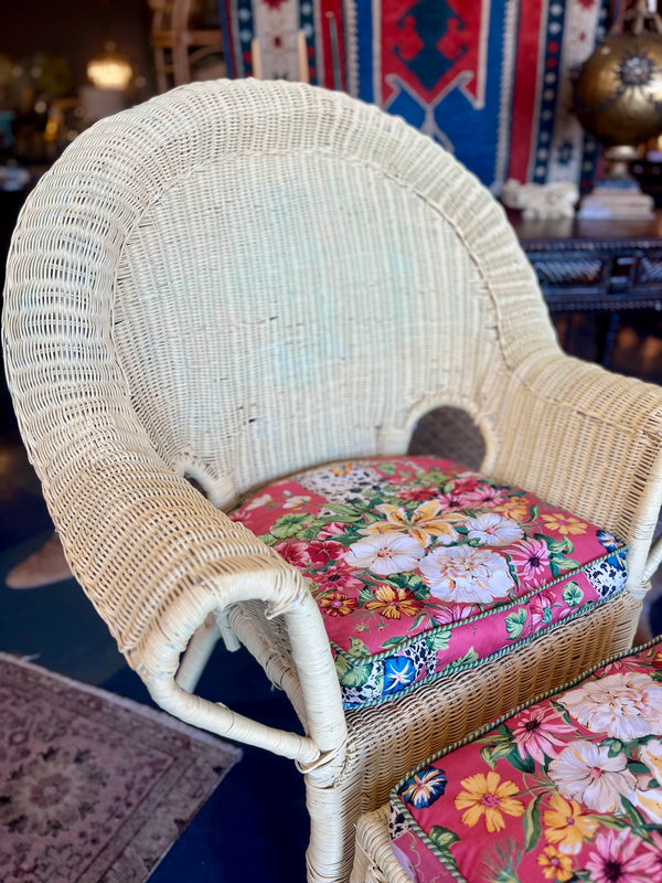 Large Yellow Wicker chair and Bench with Custom Fabric