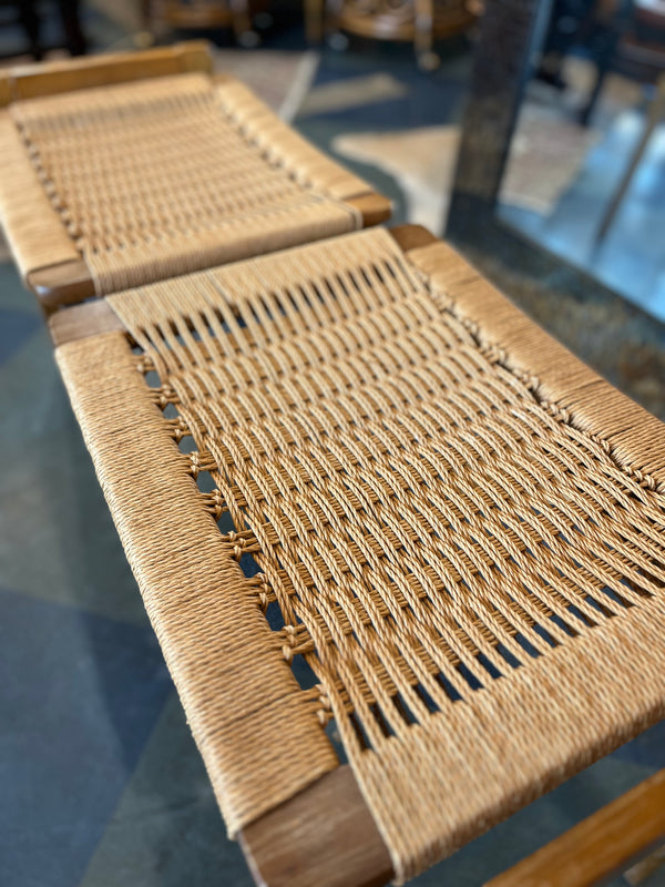 MCM Danish Teak Wood & Rattan Bench