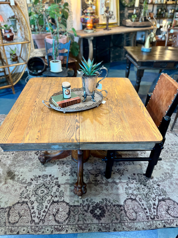 Vintage Carved Wood Square Top Dining Table