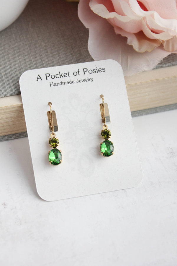 A Pocket of Posies - Little Spring Green Earrings - Vintage Glass