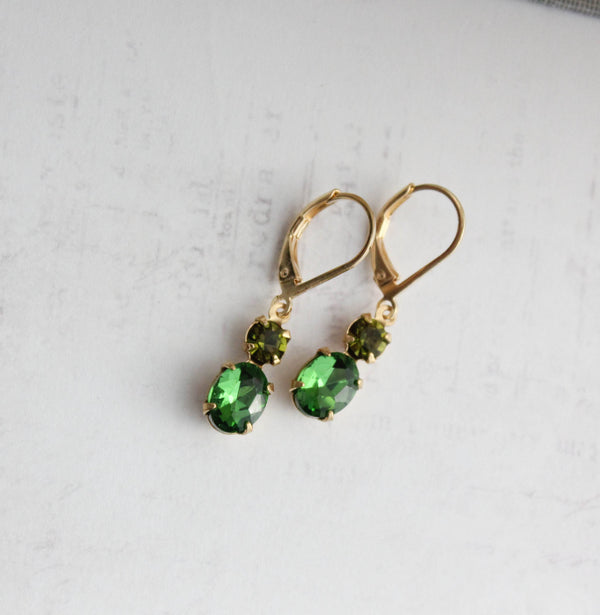 A Pocket of Posies - Little Spring Green Earrings - Vintage Glass