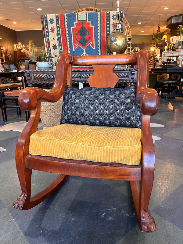 Large Solid Wood Rocker with Carved Feet