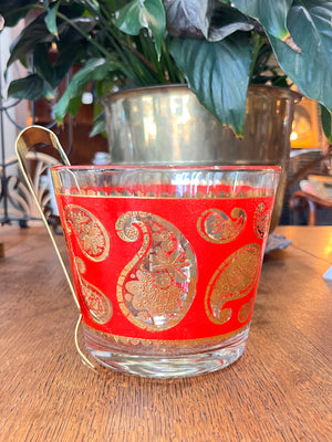 Red and gold paisley glass ice bucket