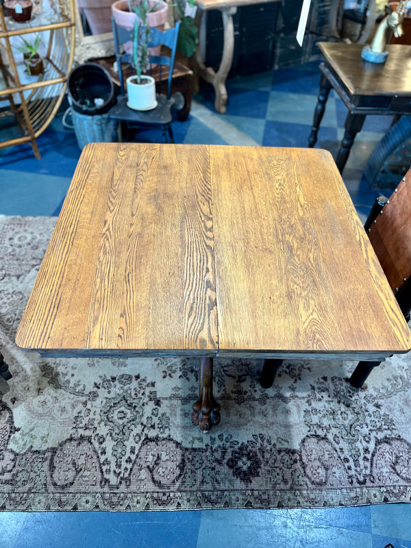 Vintage Carved Wood Square Top Dining Table