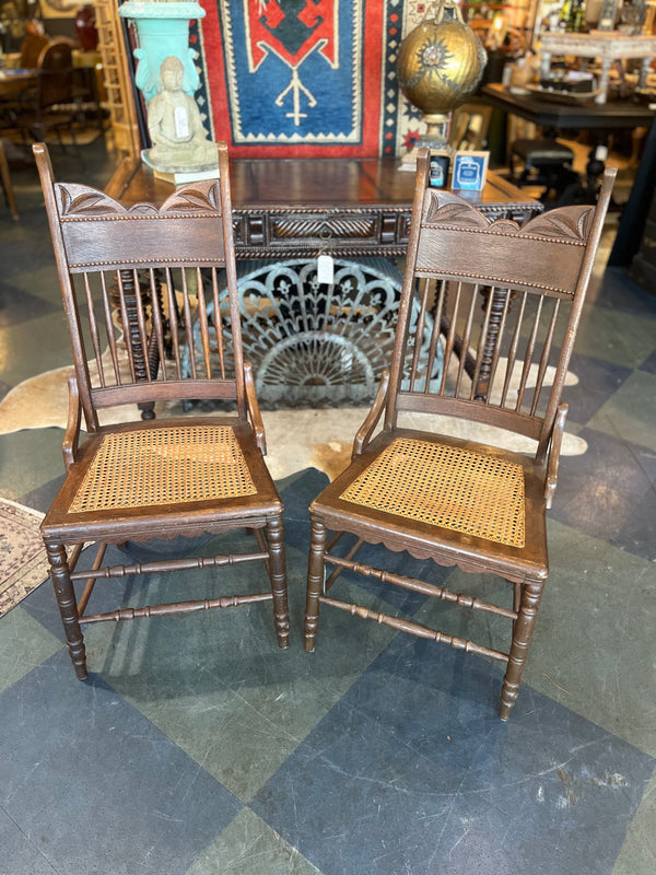 Antique Carved Wood Chairs with Cane Bottoms