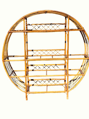 Large vintage round rattan shelf