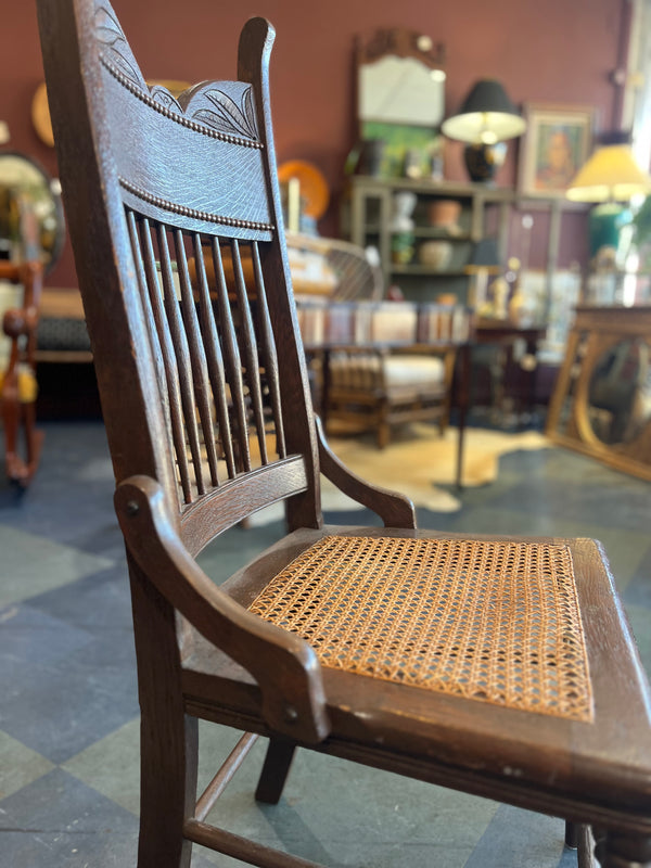 Antique Carved Wood Chairs with Cane Bottoms