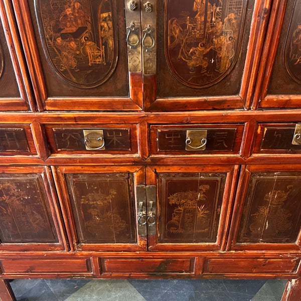 Rare Vintage Chinoiserie Style 8-Door Cabinet