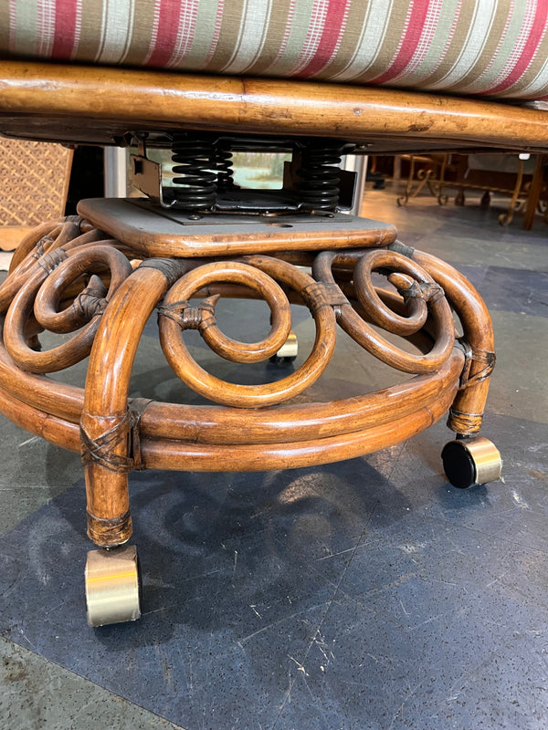 Vintage Glass & Rattan/Bamboo Table with 4 rolling chairs