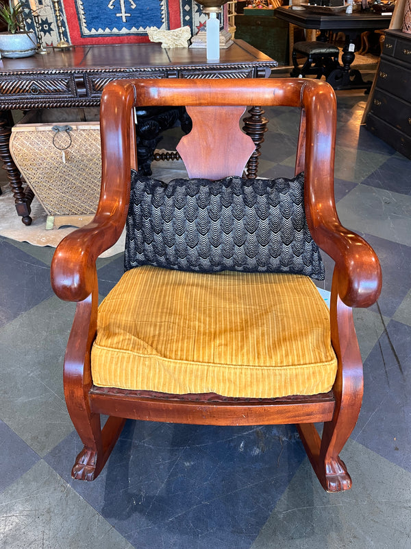 Large Solid Wood Rocker with Carved Feet