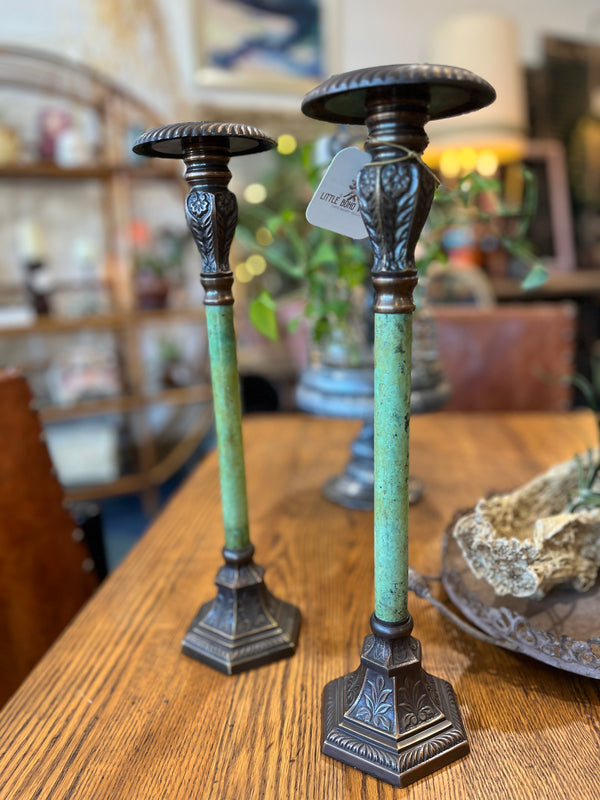 Vintage Faux Marble Metal Candlestick Holders