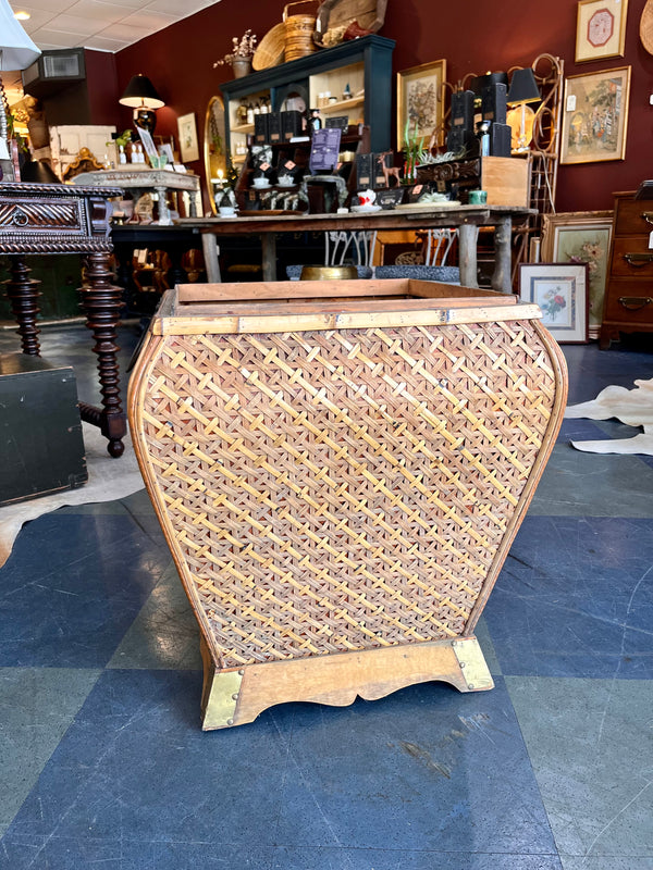 Extra Large Vintage Wicker Basket with Brass Detailing