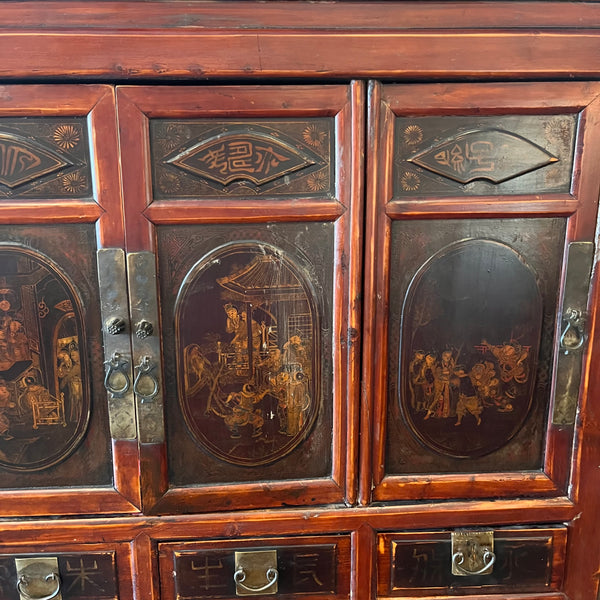 Rare Vintage Chinoiserie Style 8-Door Cabinet