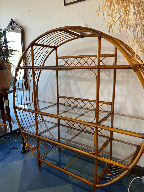 Vintage Round Rattan/Bamboo Shelf