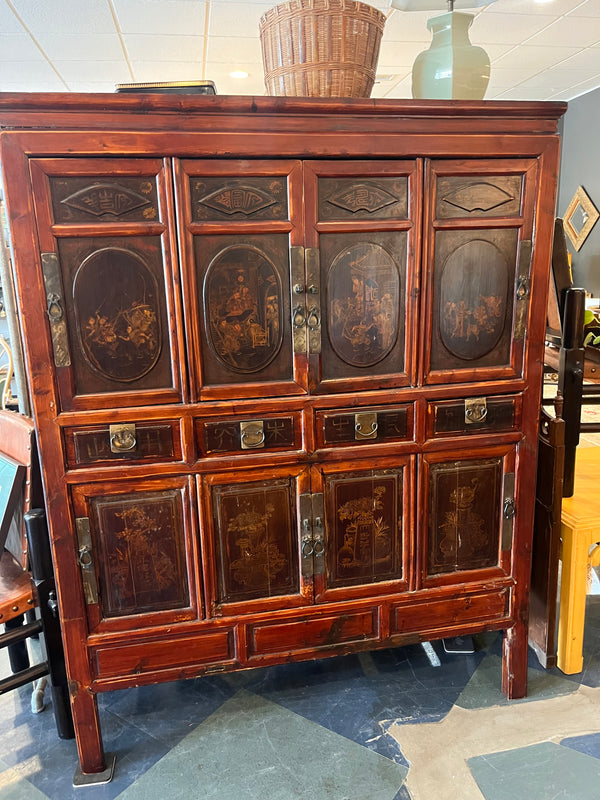 Rare Vintage Chinoiserie Style 8-Door Cabinet