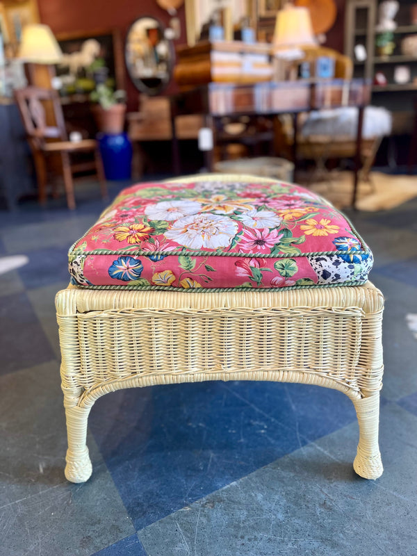 Large Yellow Wicker chair and Bench with Custom Fabric