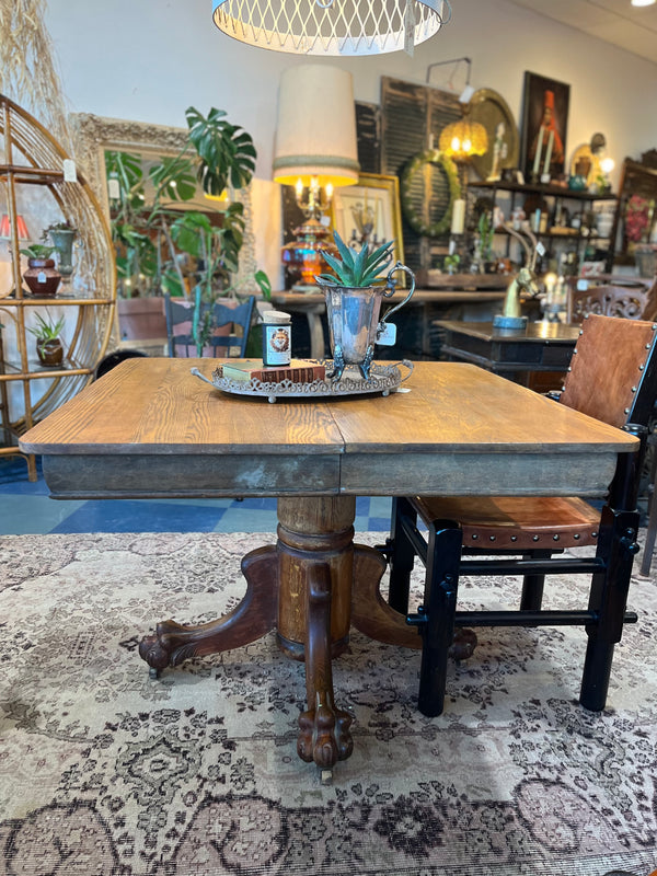 Vintage Carved Wood Square Top Dining Table