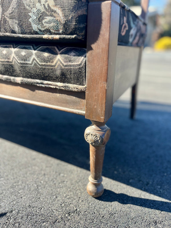 Vintage Carved Wood Cane Back Bench