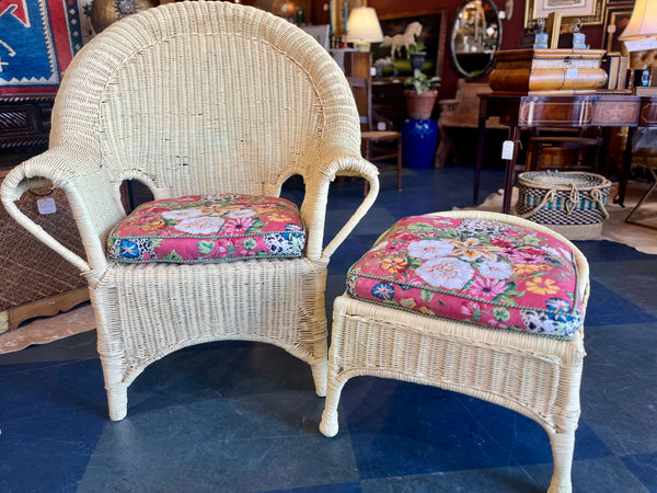 Large Yellow Wicker chair and Bench with Custom Fabric