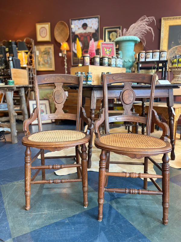 Antique Cane Bottom Wood Chairs