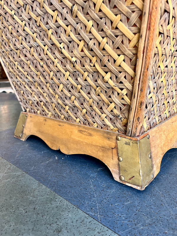 Extra Large Vintage Wicker Basket with Brass Detailing