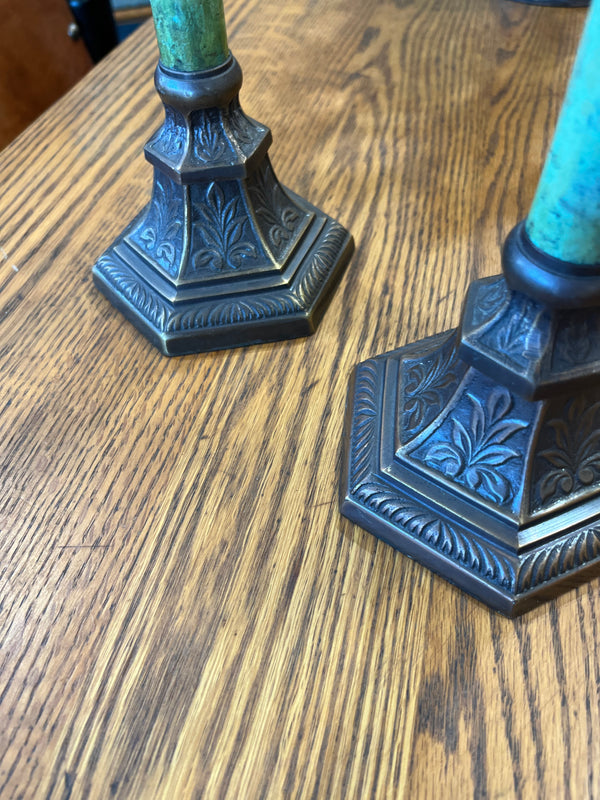 Vintage Faux Marble Metal Candlestick Holders