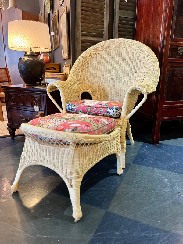 Large Yellow Wicker chair and Bench with Custom Fabric