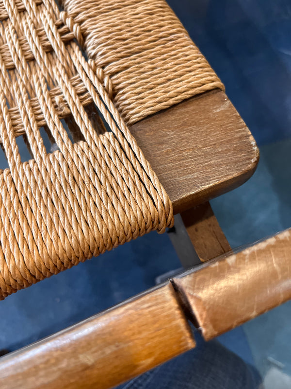 MCM Danish Teak Wood & Rattan Bench