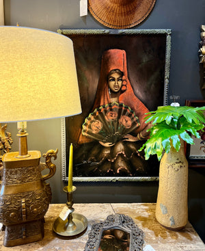 vintage art with lamp and pottery