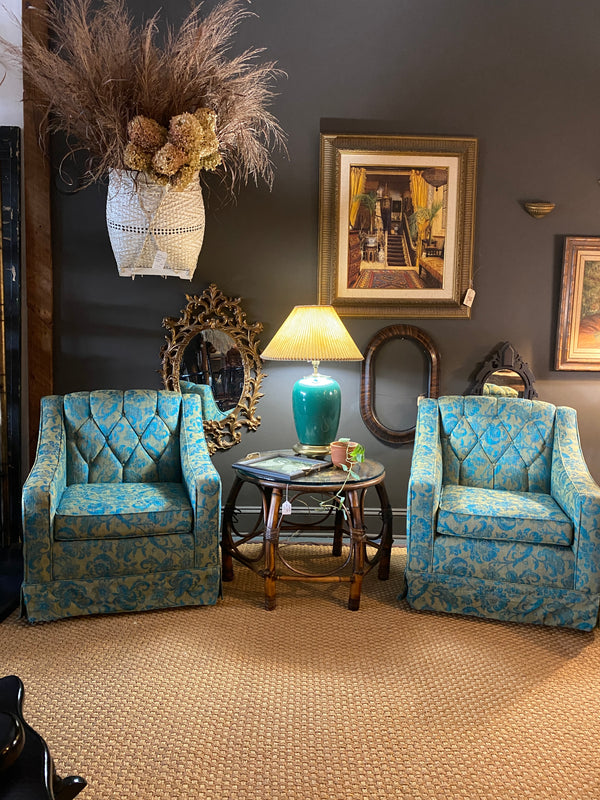 vintage blue floral chairs eclectic design