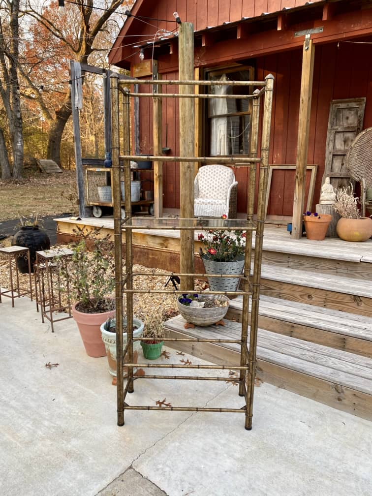 Vintage Faux Bamboo Etagere with Glass Shelves - Little Boho Valley